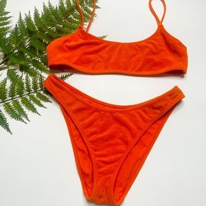 Pacsun two piece suede high waisted bikini orange